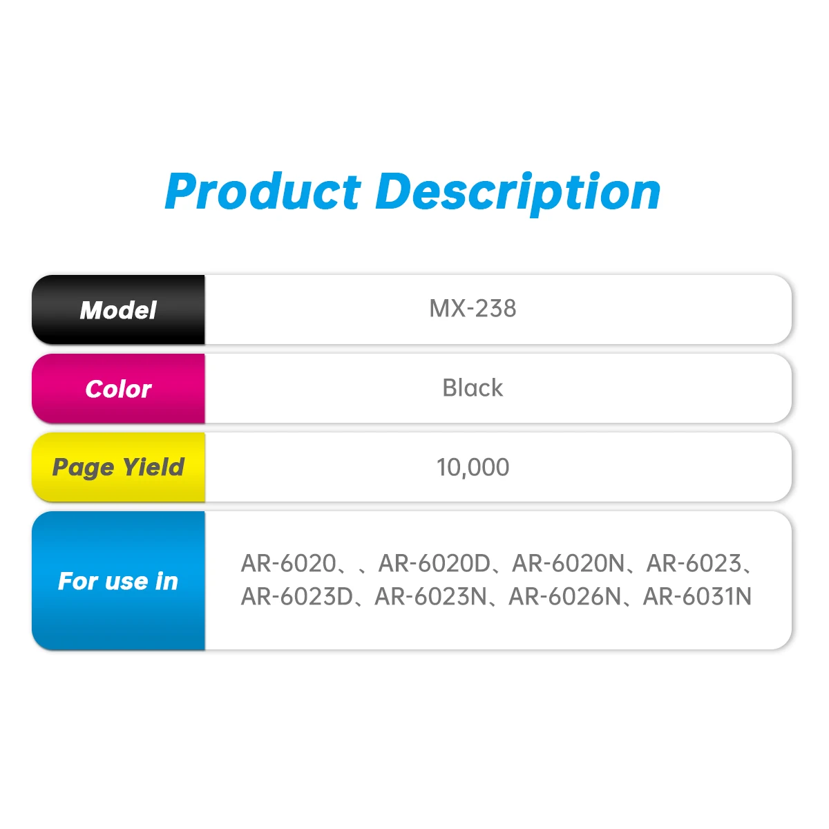 MX-238 MX-237 AR202T MX-235CT MX236CT AR-016 Black toner Compatible for Sharp AR-6020 6020D  copier toner cartridge MX237 MX238