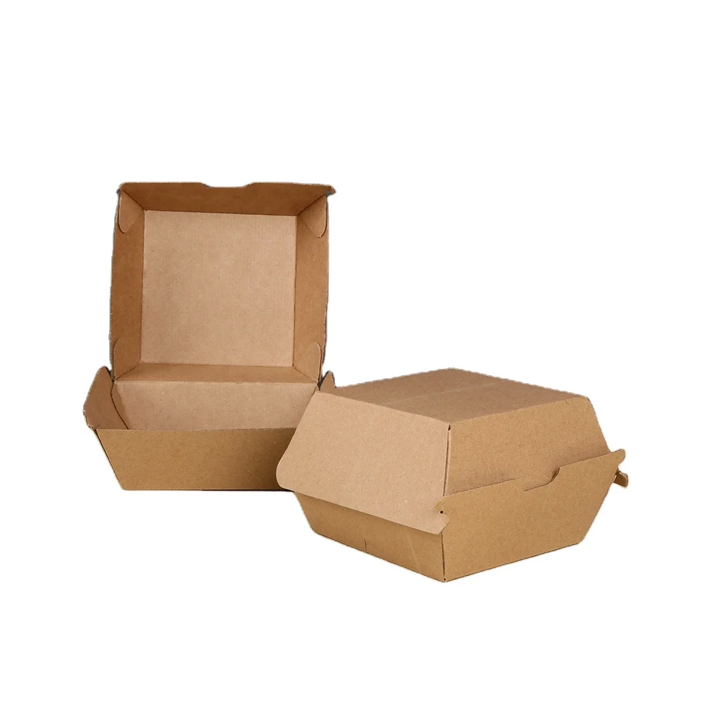 Eco Friendly Custom Fast Food Packaging Kraft Paper Disposable Takeaway Hamburgers Box