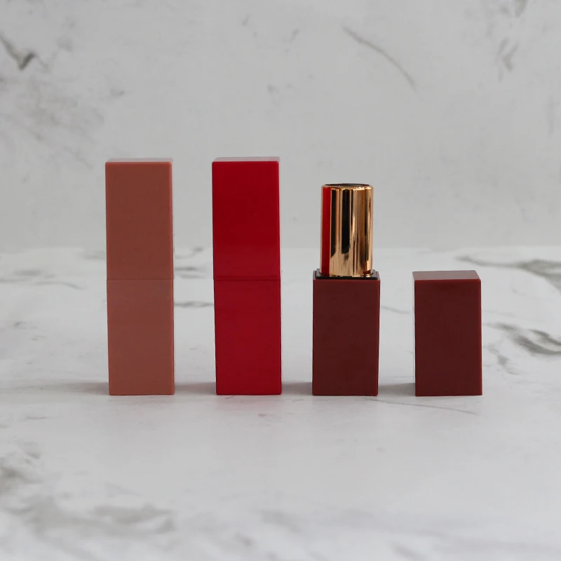 Beautiful design red lipstick container square nude lipstick tube cosmetic packaging custom lipstick casing LS-462