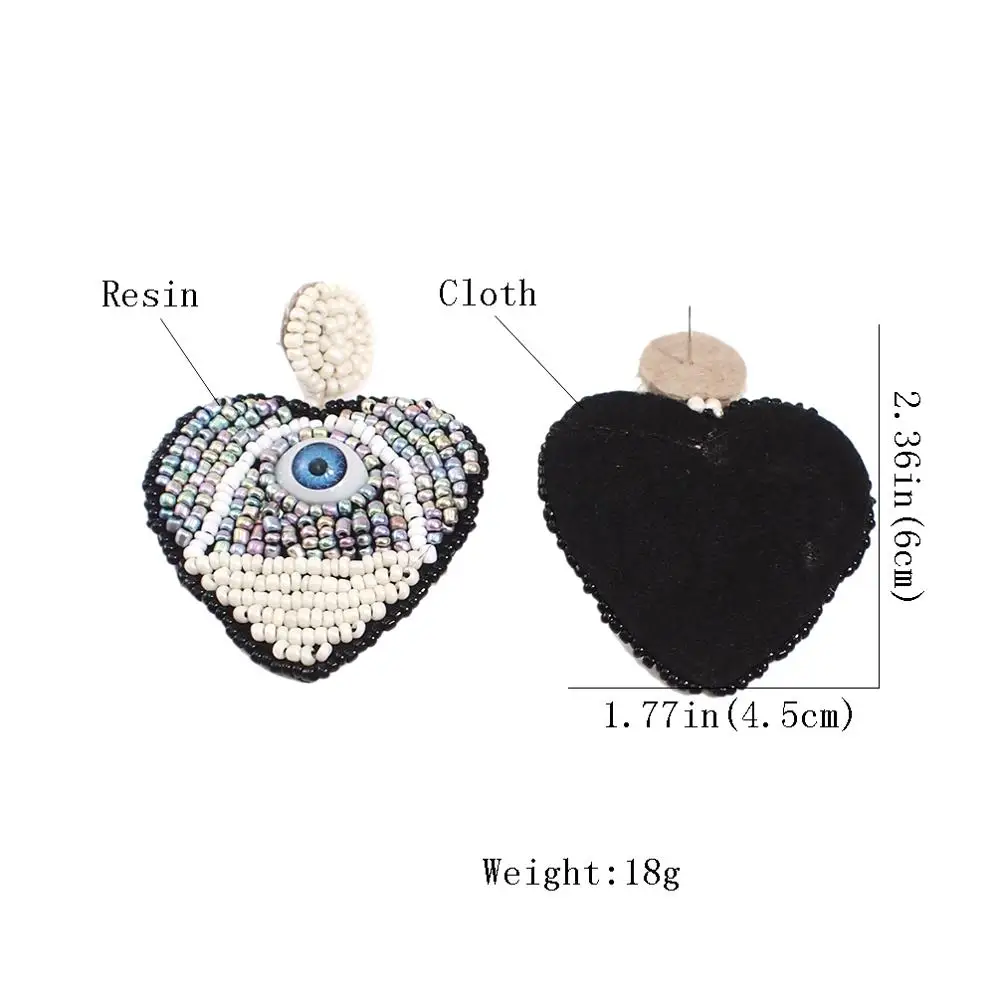 HANSIDON Trendy Statement Resin Heart Earrings Women Hot New Fashion Jewelry Devi Eye Design Drop Dangle Plastic Beaded