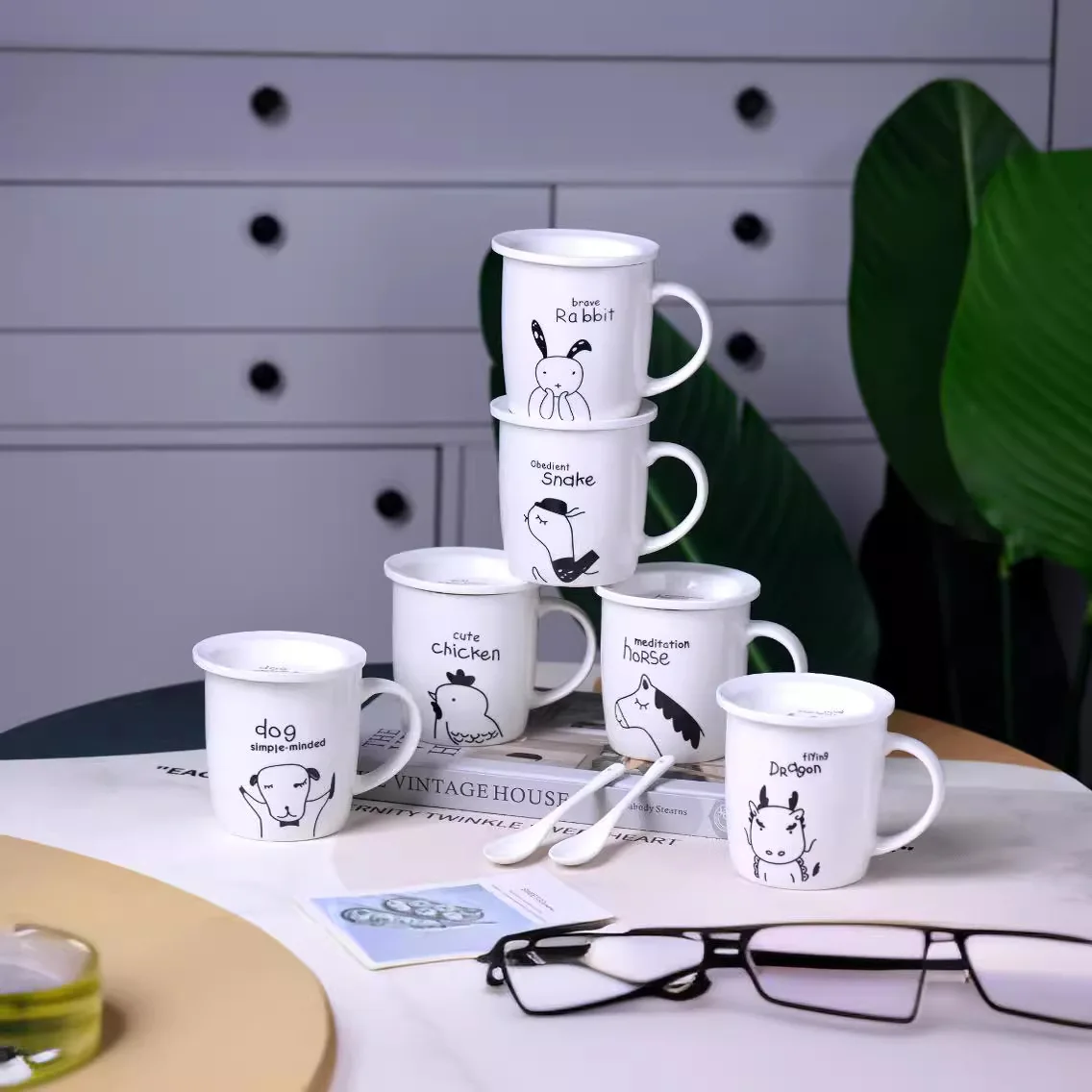Наклейка Высокая белая керамическая эко кофейные кружки без ручек