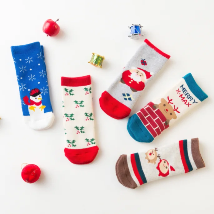 Детские хлопковые носки KYO в рождественскую полоску, не скатывающиеся, утепленные детские носки для мальчиков и девочек, детские носки