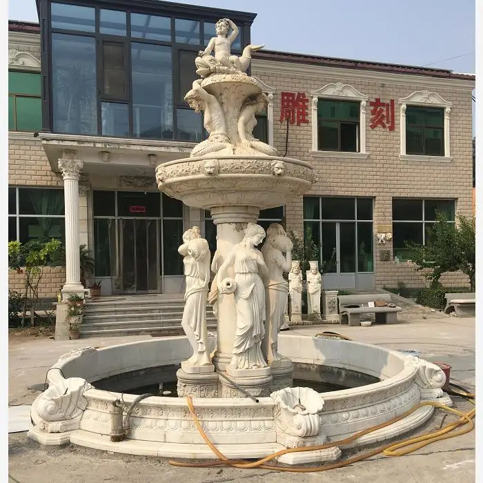 Outdoor Large Garden Round Natural antique granite Stone Marble Lion Statues Pool Flower Water Fountains