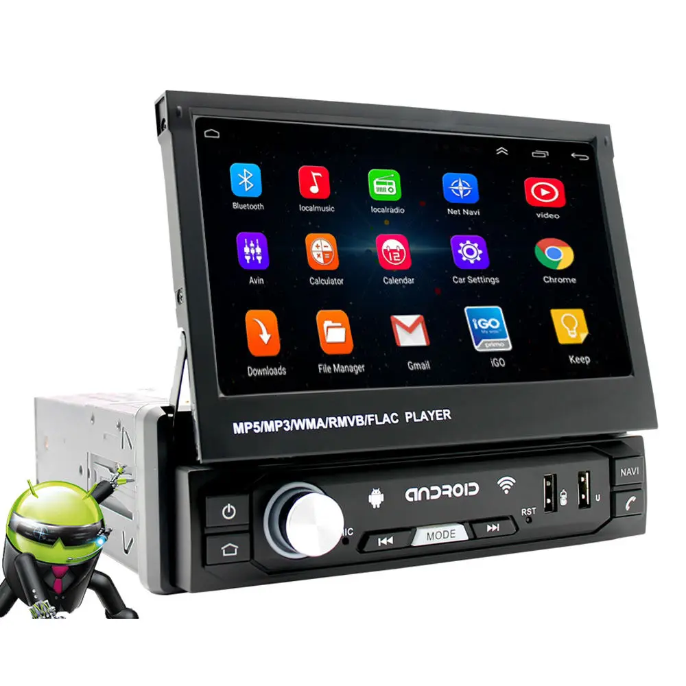 Universal 1din Car Android Radio Retractable Screen 7 Inch Car Dvd Player GPS Amplifier DSP-Car MP5 Stereo Bt/Wifi/Carplay