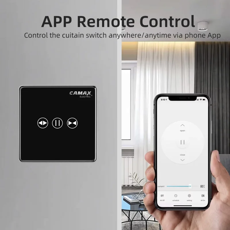 WiFi Smart Curtain Switch Wireless Glass Panel Touch Switch For Remote Control The Curtain Open Close Via Alexa Voice Control