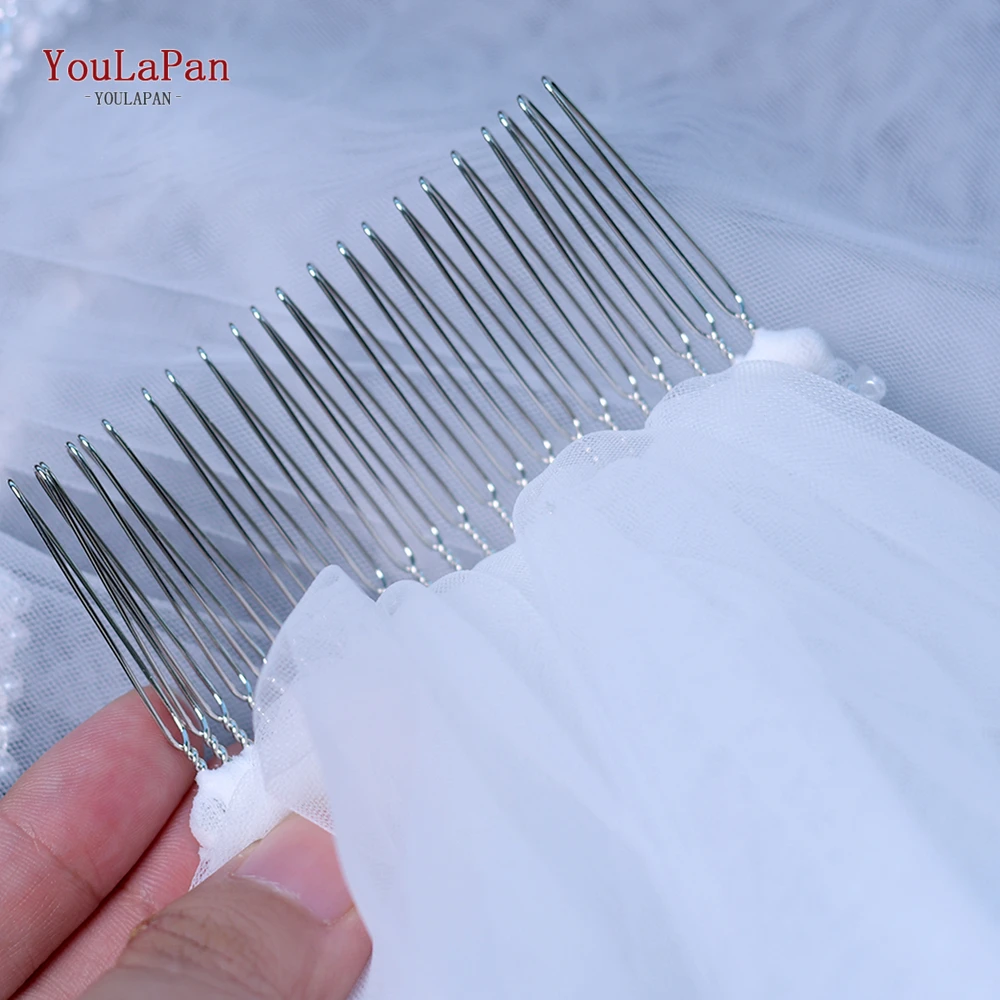 YouLaPan V240 2024 модная Однослойная искусственная Хрустальная декоративная вуаль с бисером короткая свадебная вуаль с расческой для волос