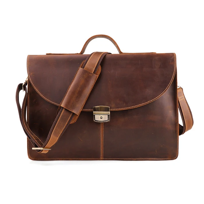 New Crazy Horse Genuine Leather 15 Inch Laptop Bag Retro Men Crossbody Bag New Men Genuine Leather Briefcase