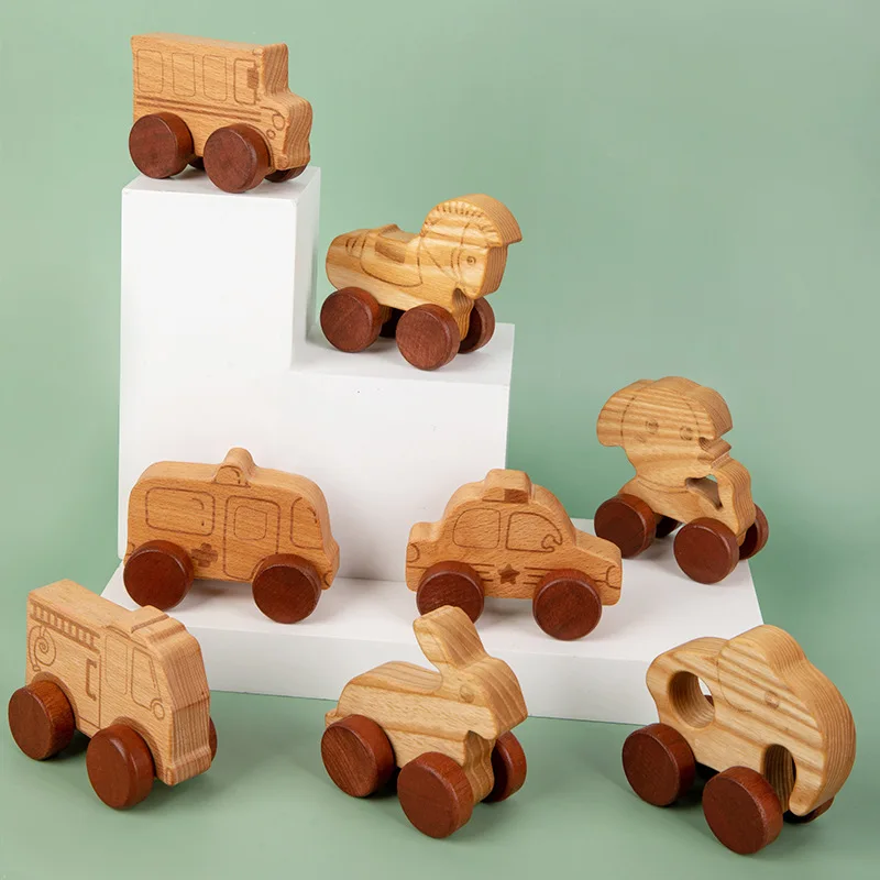 Trolley Montessori wooden log trolley hand-held inertial training muscle grasping wooden kids toys car