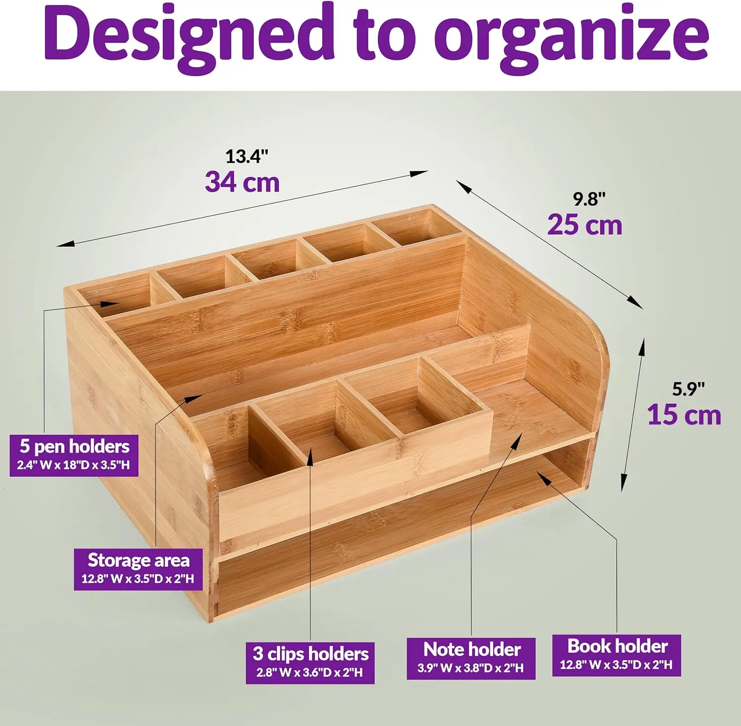 Bamboo and Wood Office Desk File Organizer for Storage of Office Supplies and Office Desk Accessories
