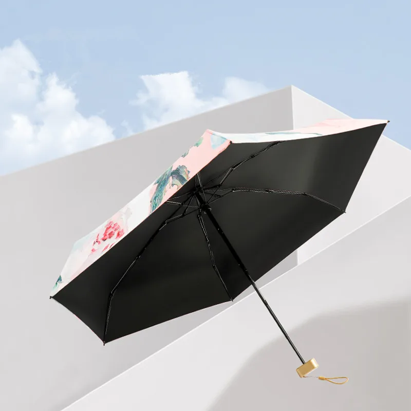 YB  5 Fold Umbrella Personal Waterproof Umbrella Small Women Small Gift Ladies Girls Light Compact Pocket Umbrella