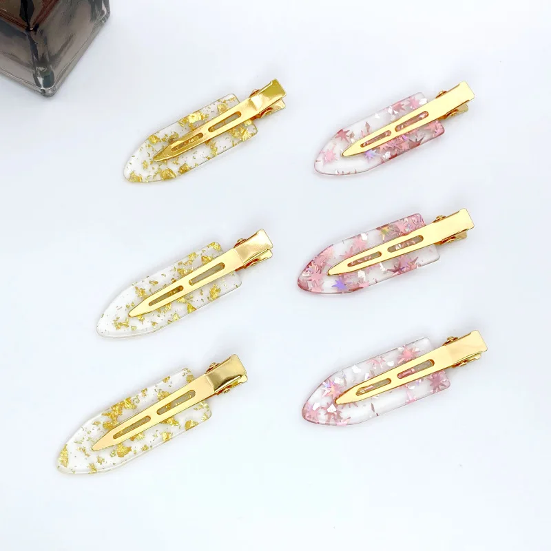 SAIYII  New Arrival Custom Logo Korean Fashion Gold Foil Hair Clip Makeup Hair Accessories  Acetate Acrylic Girl Hairpin