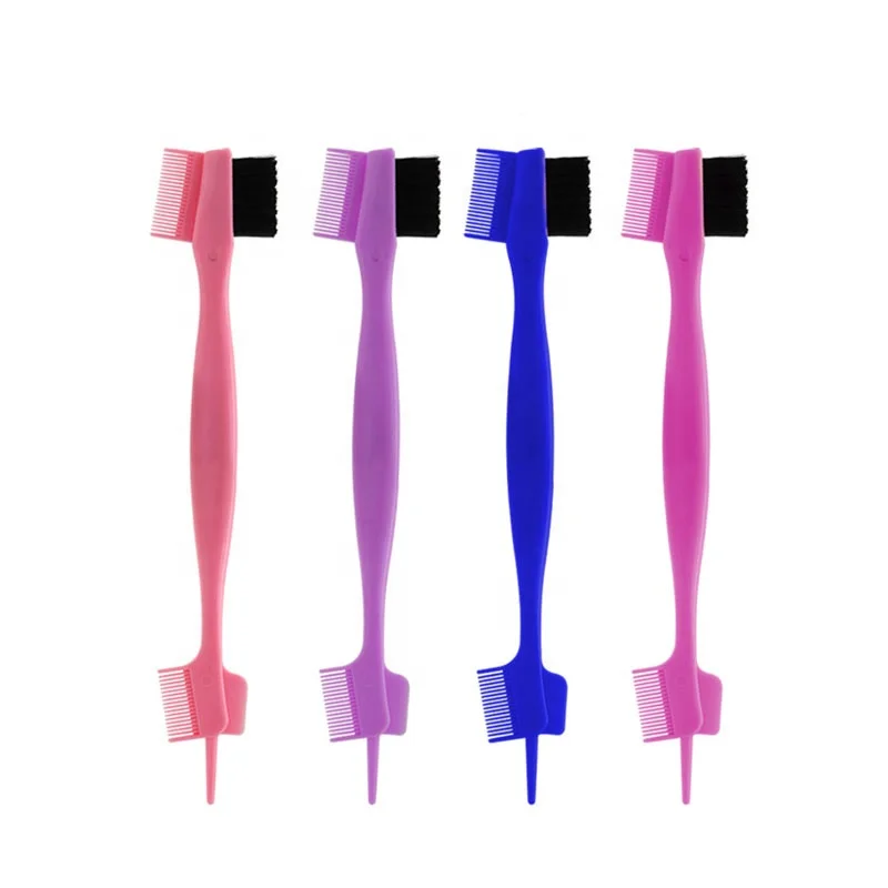 High quality edge control brush eyebrow styling tools nylon bristle double sided 4 in 1 plastic edge brush