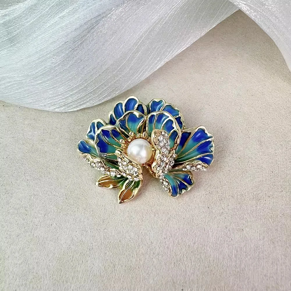 New Fashion Enamel Flower Brooches with Cubic Zirconia Cute Colorful Crystal Brooch for Ladies Jewelry