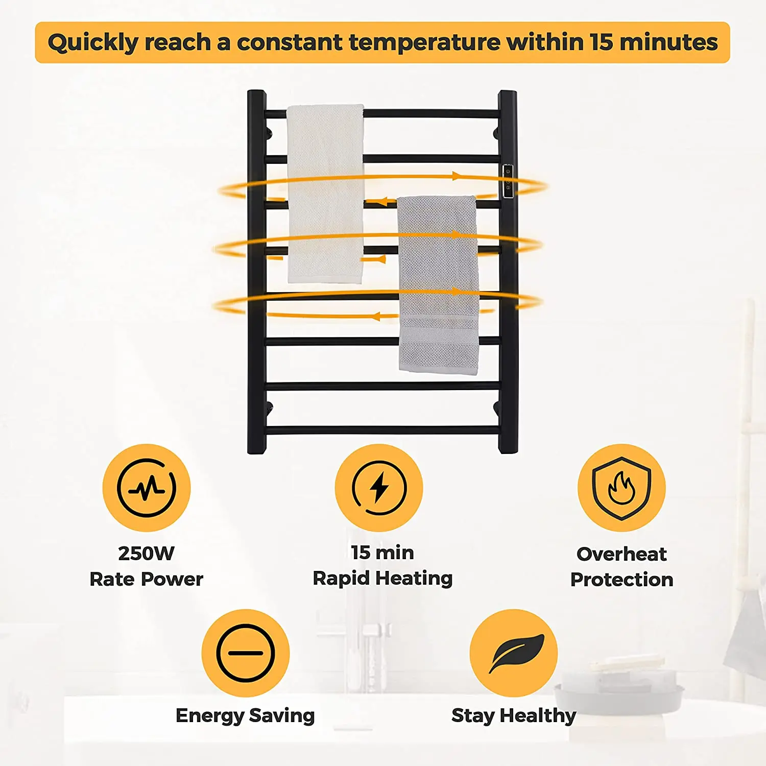 8 Bars Towel Warmer Freestanding Towel Heater Heated Towel Racks for Bathroom