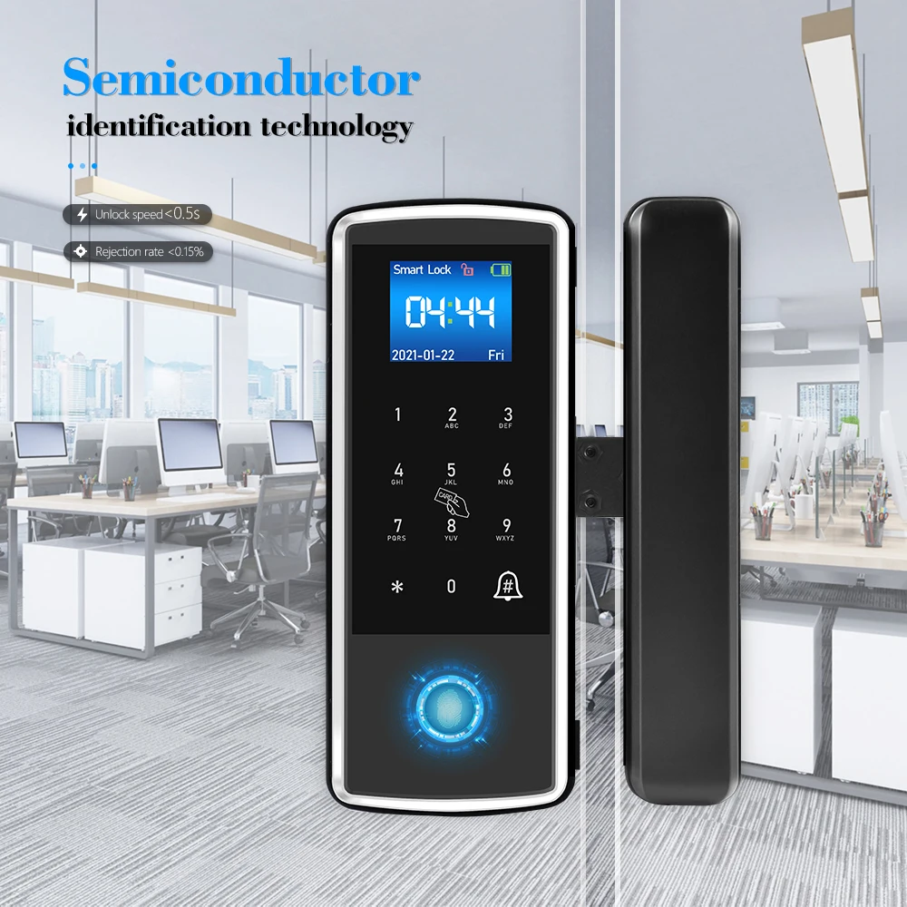 Electronic Digital Fingerprint Smart Door Lock for framed or frameless Sliding Glass Aluminum lock
