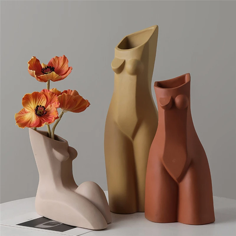 
Ins Nordic Abstract Female Body Art Ceramic Vase Human Body Creative Handmade Tabletop Ceramic Flower Vase For Home Decoration 