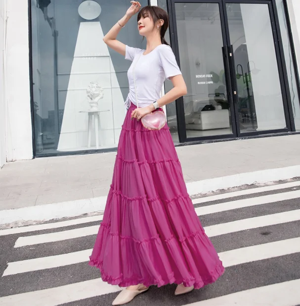 
Full Long Summer Flower Printed Chiffon Skirt 