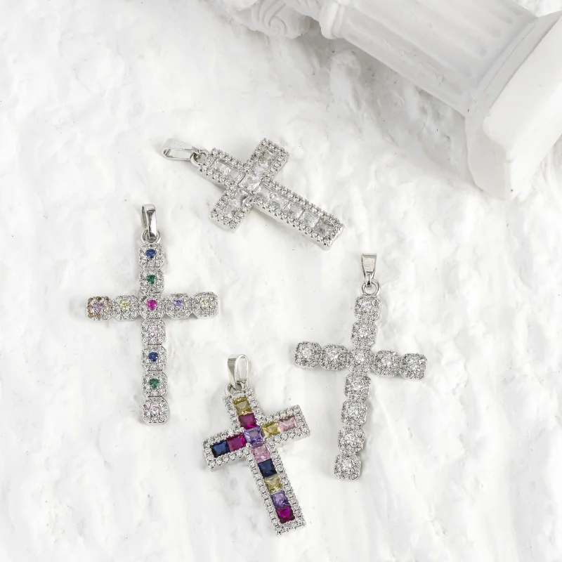 Female Titanium Clavicle Cross Necklace with Zircon Pendant Jewelry Classic Style for Gift