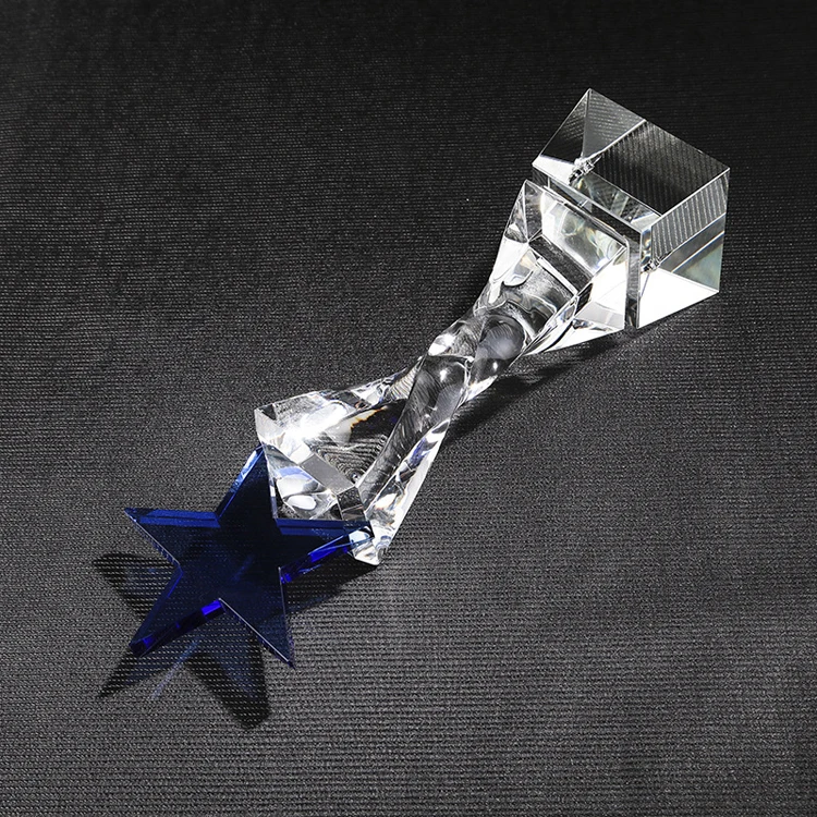 Blue glass crystal star award trophy MH-NJ0018