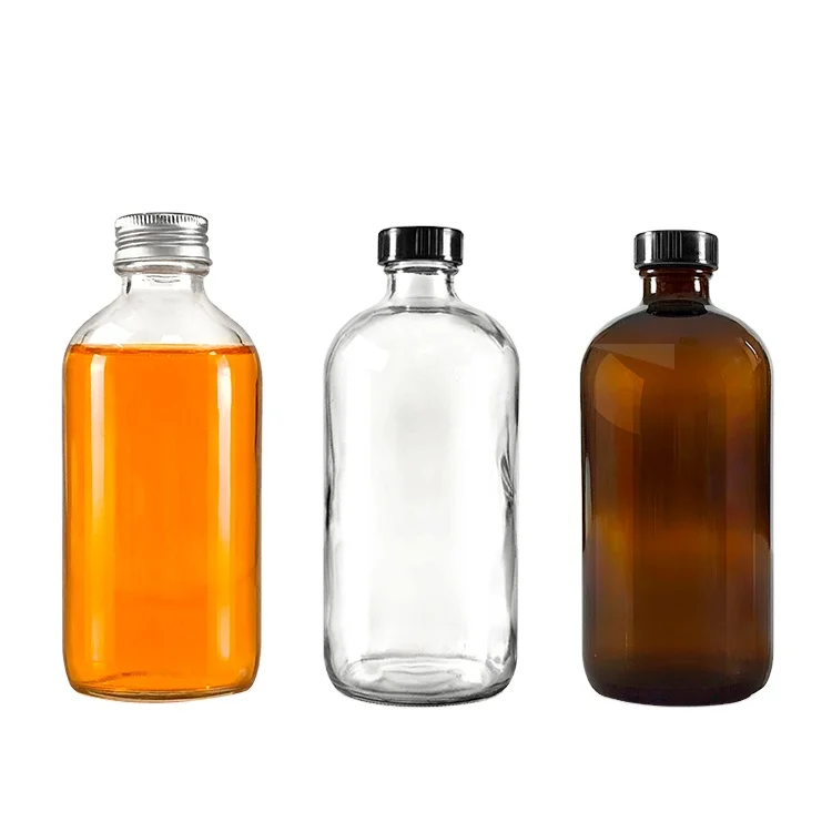 
2oz 8oz 12oz 160z 1L Clear Glass Bottle Round Kombucha Beverage Juice Boston Glass Bottle 