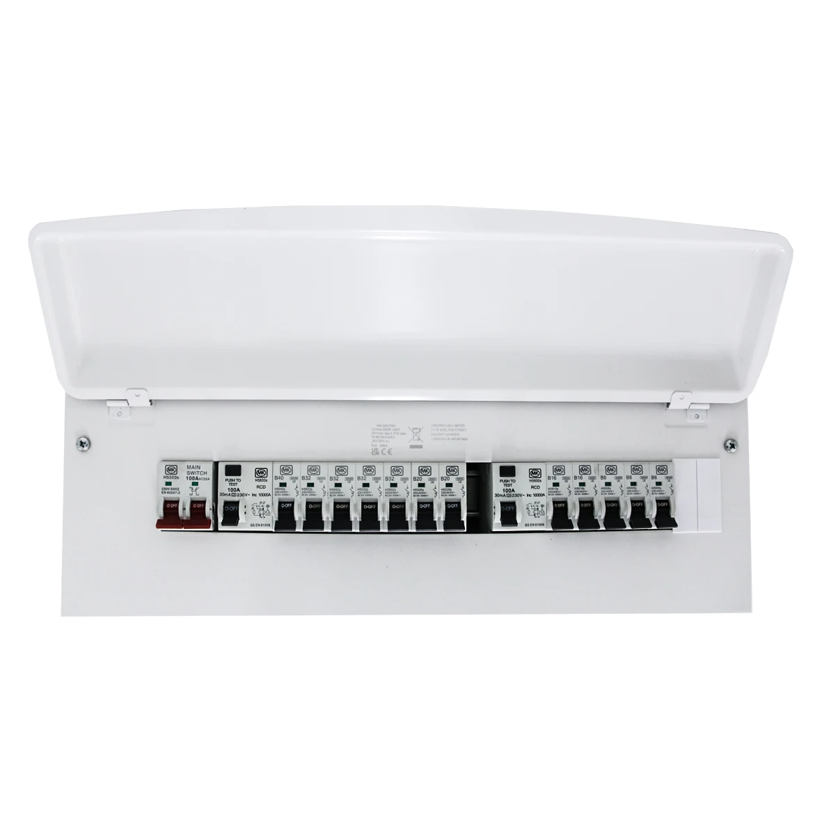 MK SENTRY Household 21  Way 100A Switch Mcu 2 X 100A 30Ma Rcd A  12 X Mcb Surface mounted metal Consumer Unit