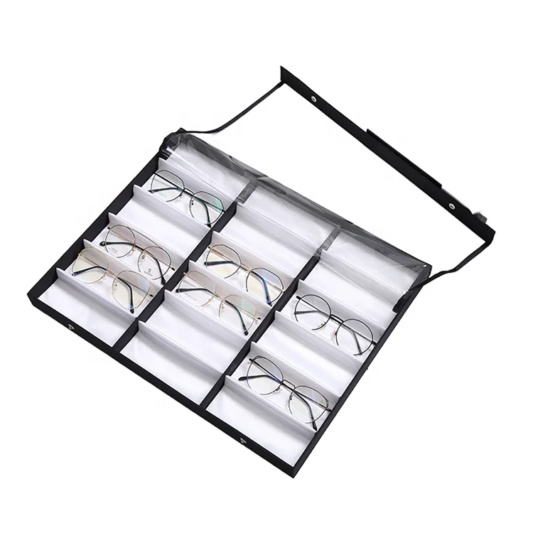 High Quality 18 Slot Luxury linen Tray glasses Storage Box Eyewear Display tray Sunglasses Optical display Eyeglass tray