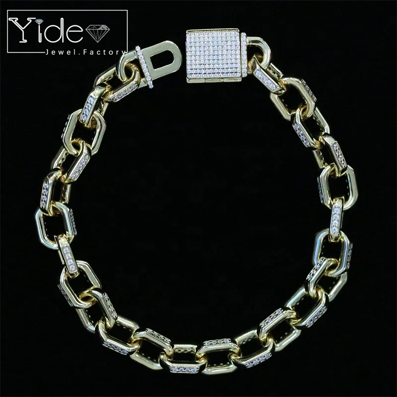 Paved cz diamond zircon cross chain iced out necklace jewelry lock shaped clasp hip hop bracelet