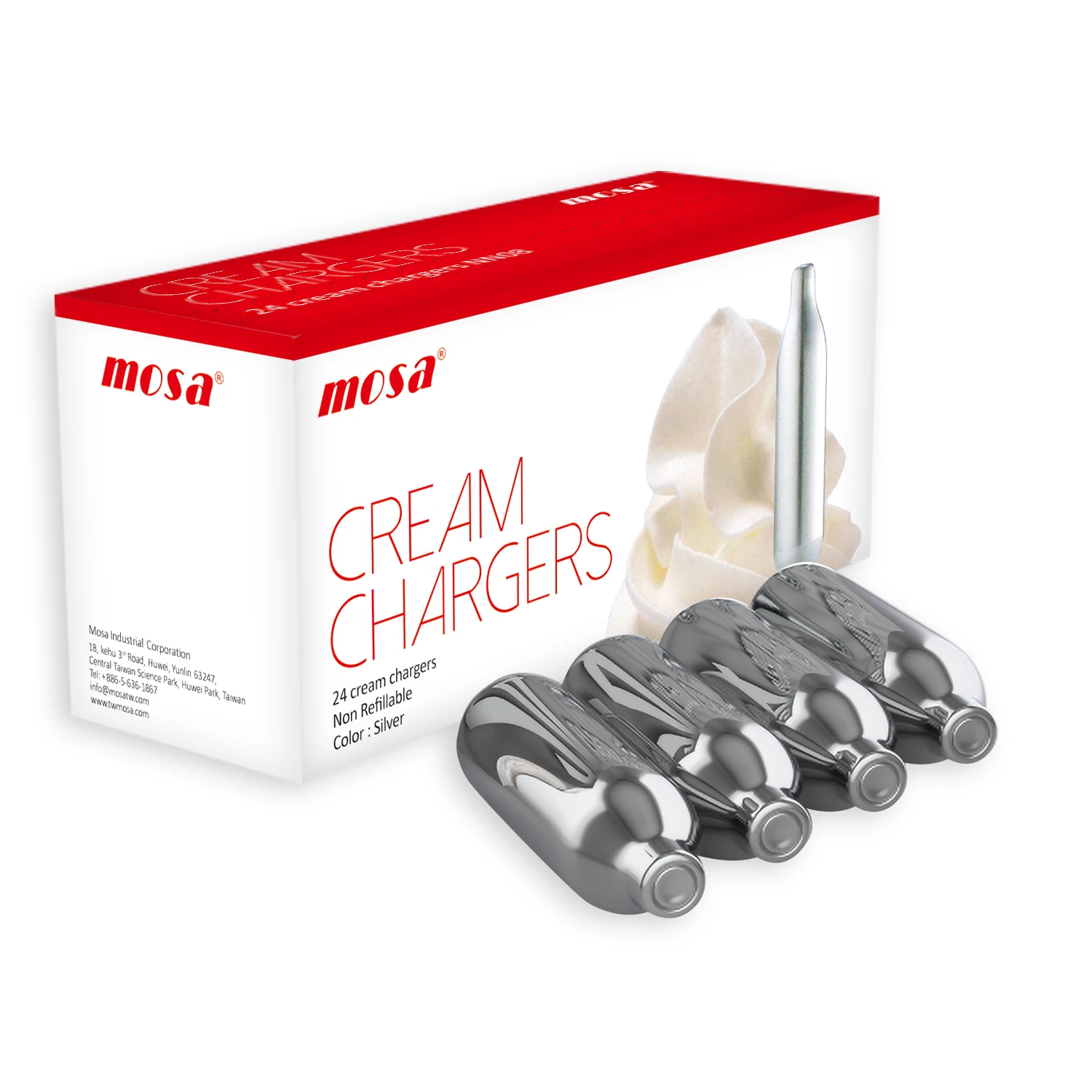 Best selling in America mosa Cream Chargers  Logo of customizable packaging box and spice Cream Chargers