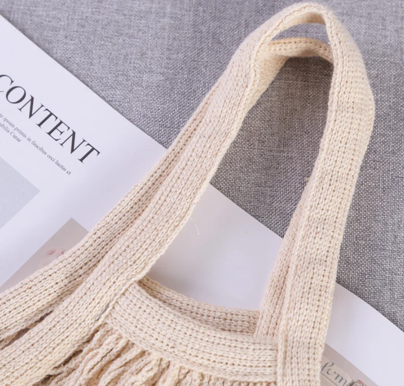 Wholesale Pull Reusable Printed String Vegetable Fruit Grocery Produce Shopping Crochet Tote Fish Mesh Net Cotton Bag with Logo
