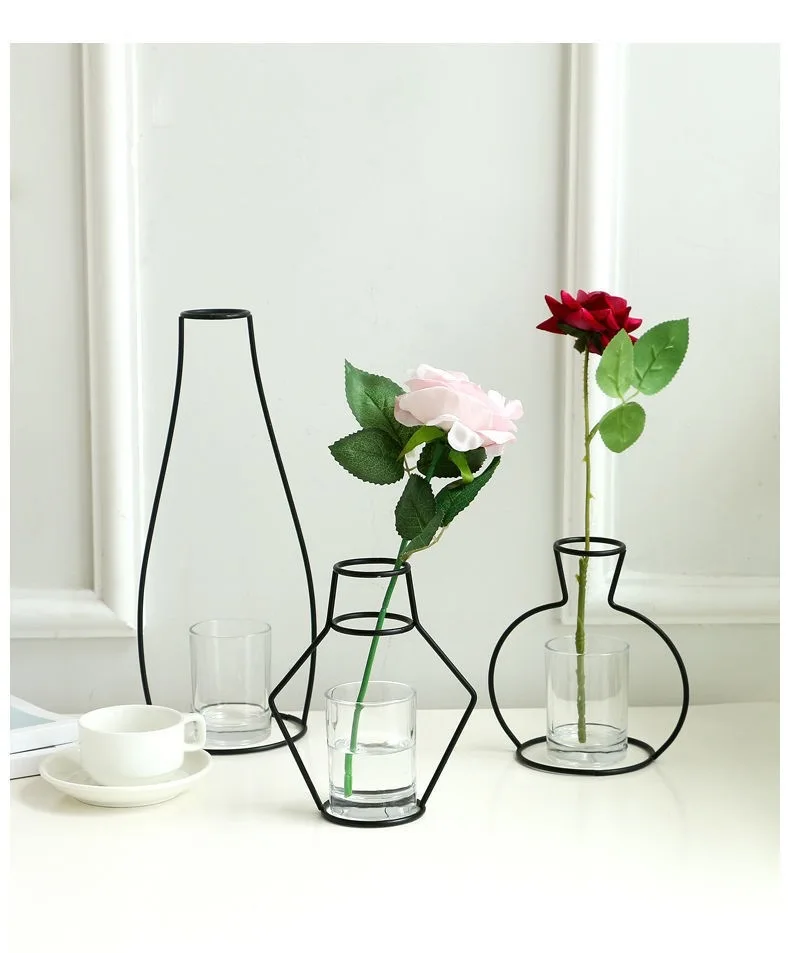 top seller high quality black iron wire pampas vase metal flower wire vase for home decoration