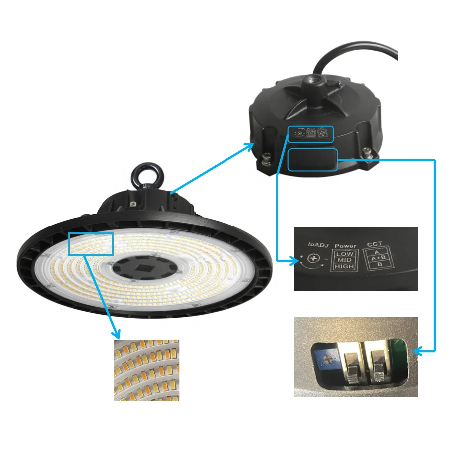 IP65 CCT 3000K до 6500K и мощность 90W 120W 150W Регулируемый светильник UFO High Bay с тумблером для мастерской сарая склад