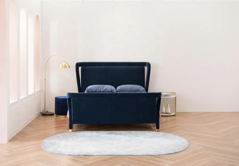 
Upholstery Headboard Wood King Size Bed Frame Crushed Velvet Fabric Bed 