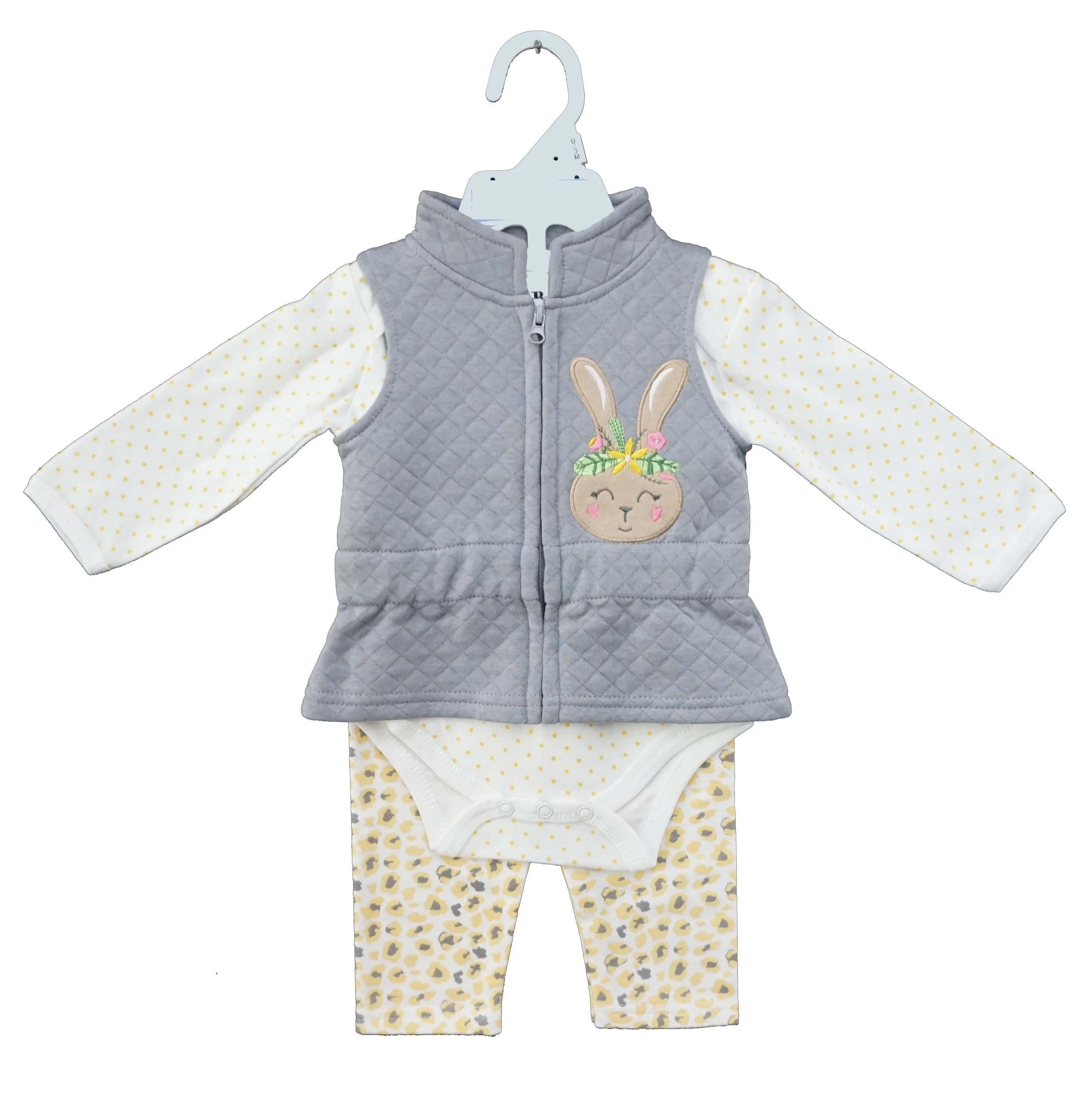 2023 New born baby clothes hot selling Boys winter clothing sets jacket baby cute patched confortable romper long pant 3 in one