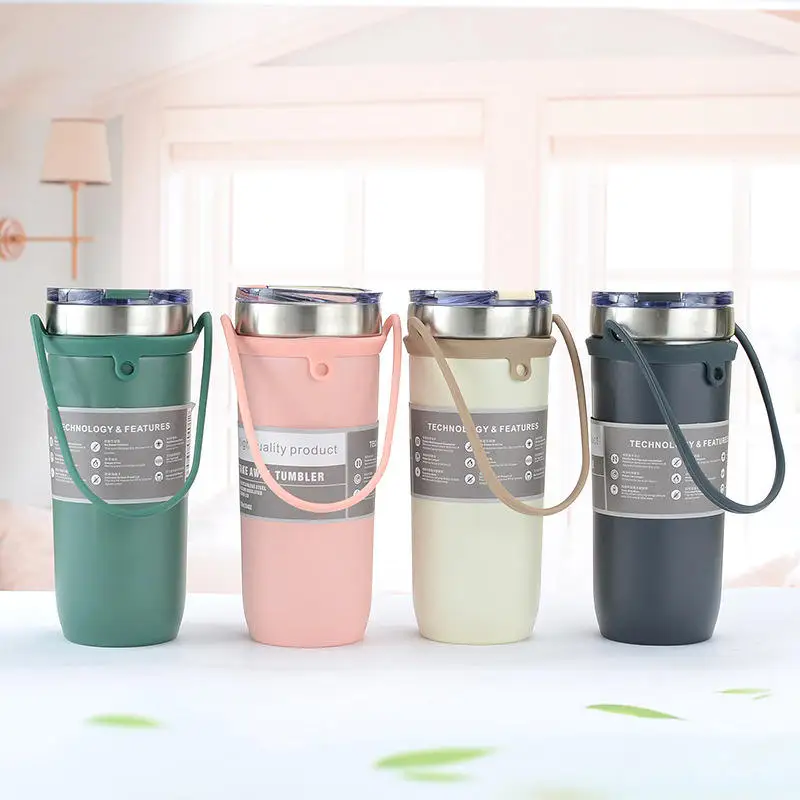 Hot Silicone Portable Handles Stainless Steel Double Vacuum Insulated Coffee Cup Travel Mugs With Handle And Lid Cup Coasters