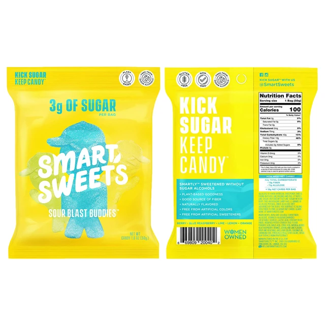 Custom 50g Food Grade Back Seal Heat Seal Plastic Bag For Snack Biscuit Chips Candy Soft Sweets Packaging Bags