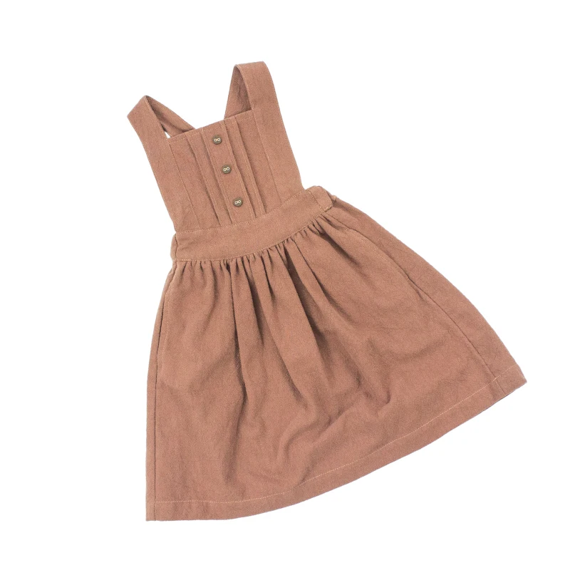 2023 Wholesale Baby solid color linen dress girl backless suspender skirt baby girls dresses