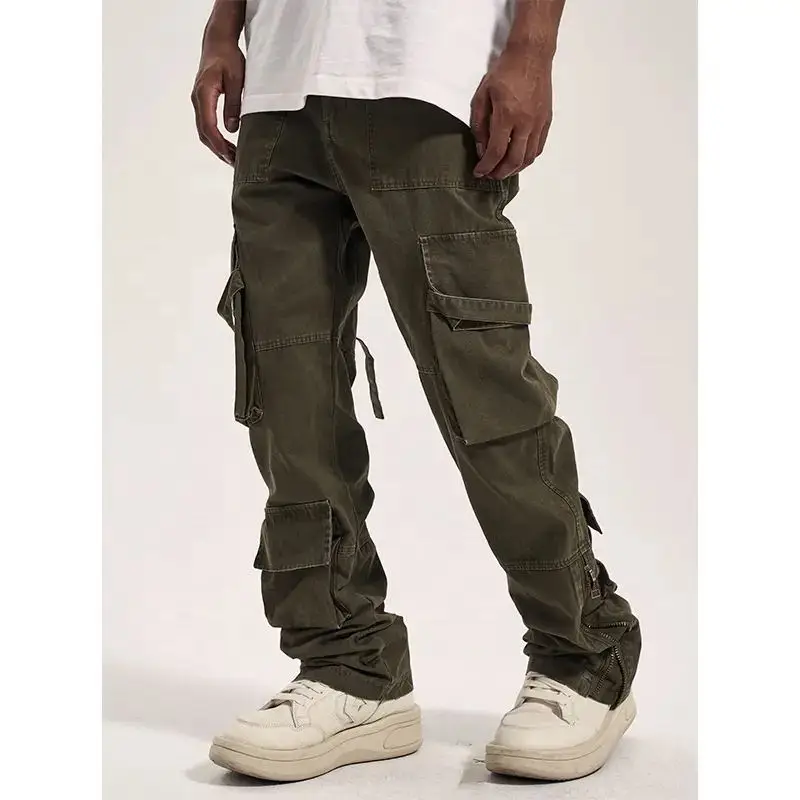 Custom Design Pants Men Contrast Stitching Hip Hop Oversized Patch Pocket Cargo Trousers Street Cotton Sweat Men Pants