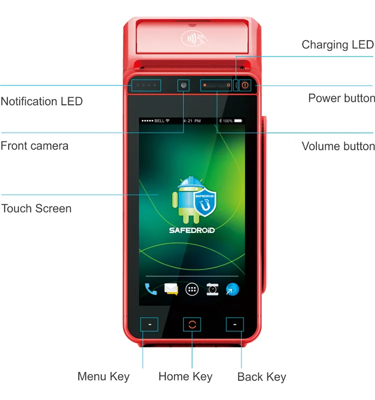 
i9100 pos payment terminal support debit/credit card apply /ali pay bar cord cash koisk system 