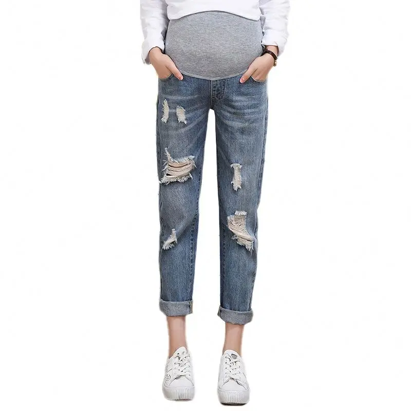 
Maternity Jeans Ripped Belly Support Pants Loose Maternity Pants 