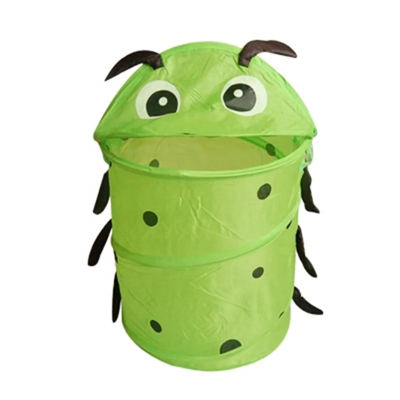 Custom automatic pop up folding polyester fabric toy storage basket bathroom clothes storage basket