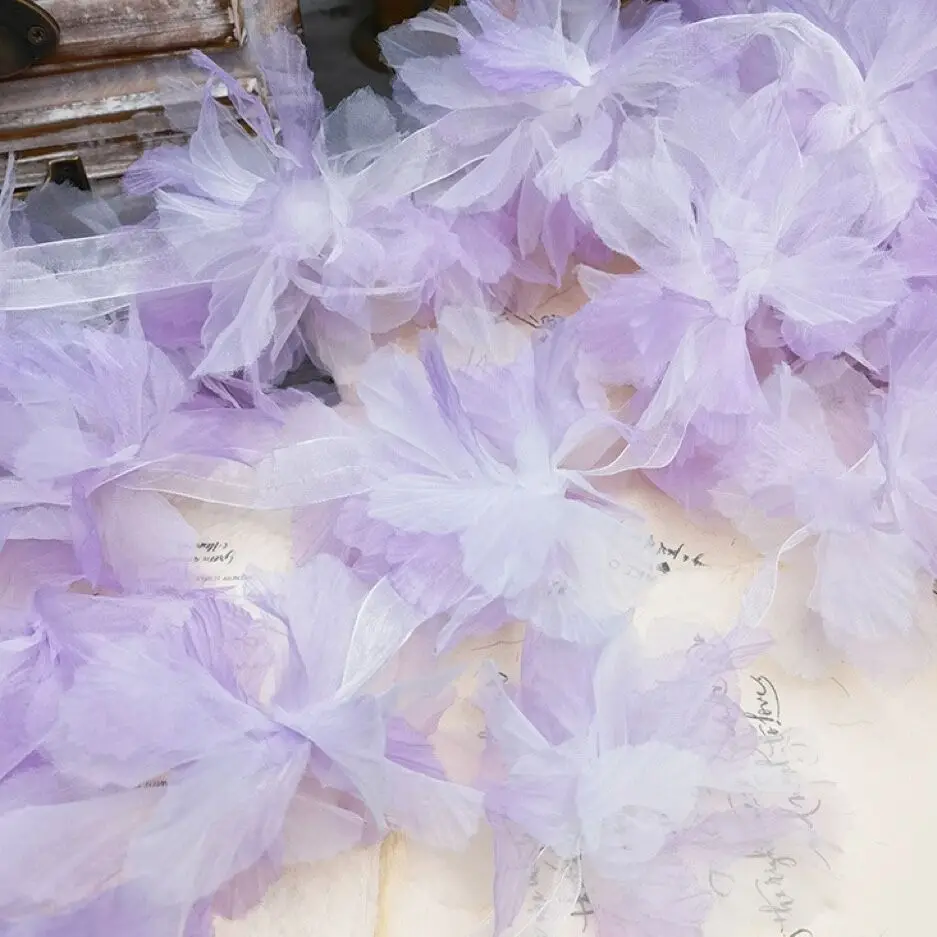 13cm Multicolor Organza Gradient Lace Fabric 3D Flower Decoration Accessories Wedding Dress Corsage Fabric