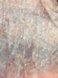 2021 Pink Color French Tulle Mesh Lace Fabric Embroidery 3D Flowers Applique Lace Fabric