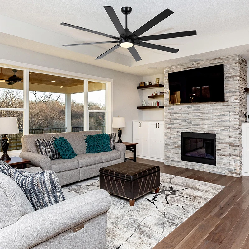 72 inch Industrial Large Ceiling Fans with Lights and Remote Indoor/Outdoor Black Modern Warehouse Farmhouse Ceiling Fan