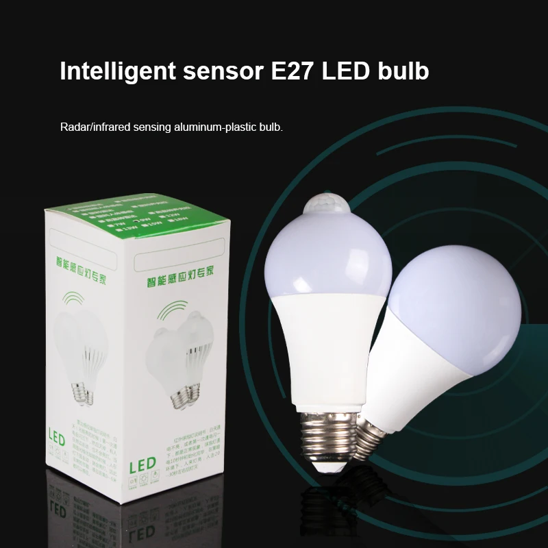 Intelligent Light Sensor Control LED Bulb Microwave Radar Motion Sensor Infrared Temperature Sensor E27 Smart LED Bulb