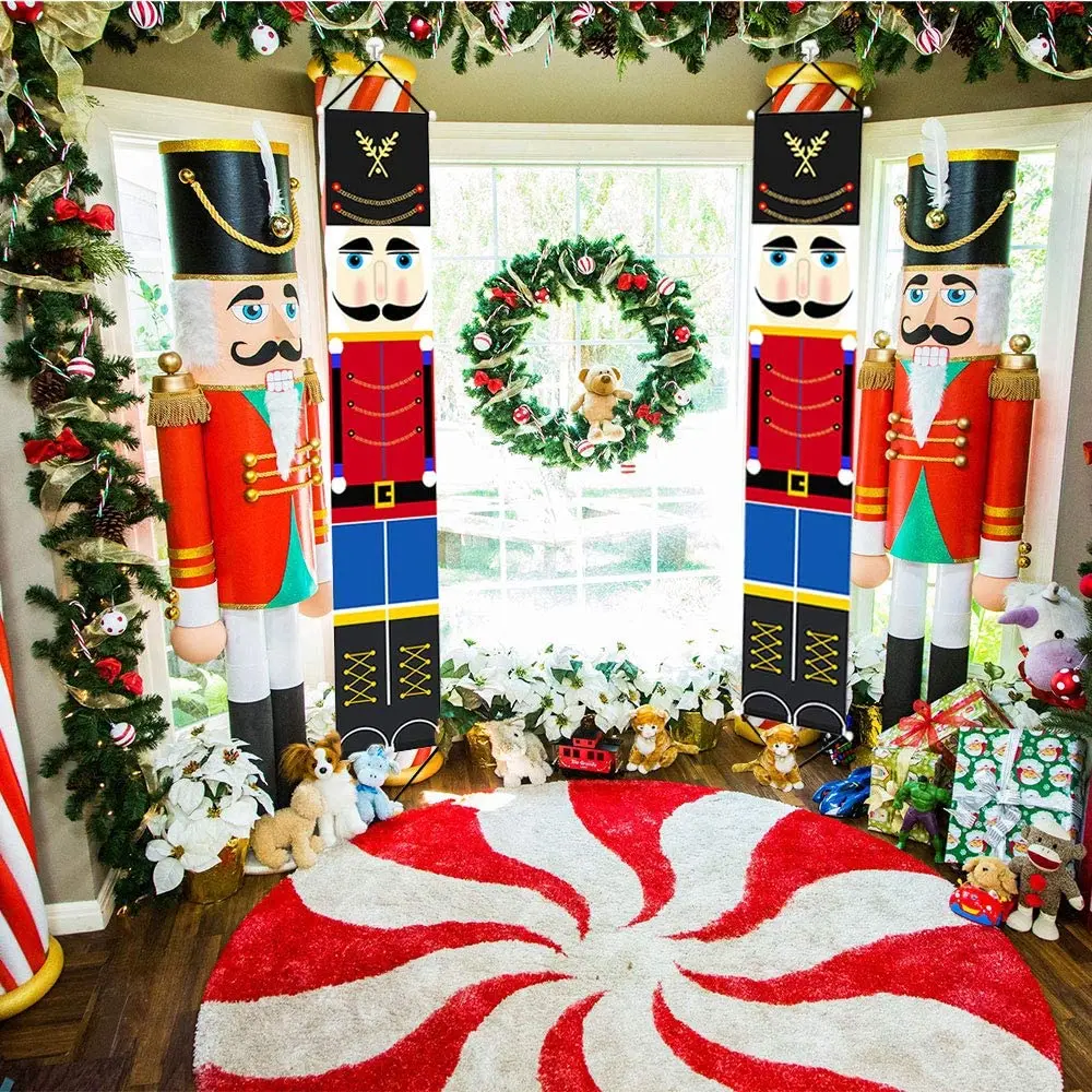 Christmas Nutcrackers Porch Banner 14 x 74 Inch Front Door Signs Xmas Decor Soldier Hanging Banner for Wall