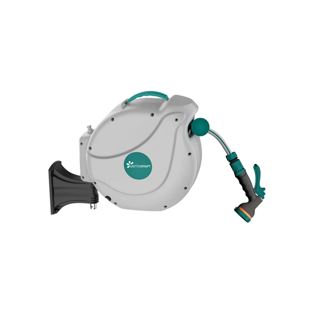 Wall Mounted Garden Hose Reel with 10- Function Sprayer Nozzle Any Length Lock and Slow Return for watering Garden