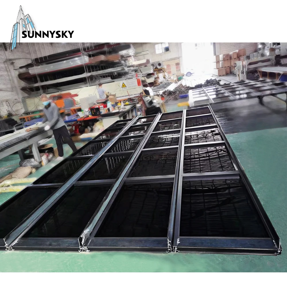 Aluminum alloy material frosted glass modern new black sectional panel garage door Tempered aluminum glass garage door