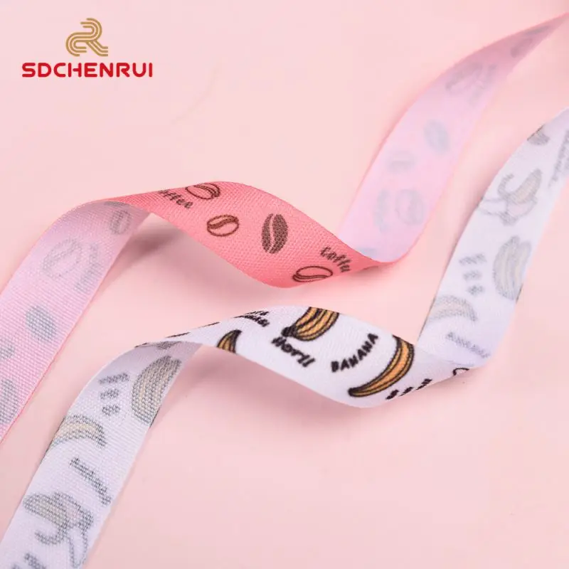 Manufacture Gold foil Printed Ribbons Double/Single Face Designed Logo Polyester Satin/Grosgrain Ribbon green/pink/ yellow color