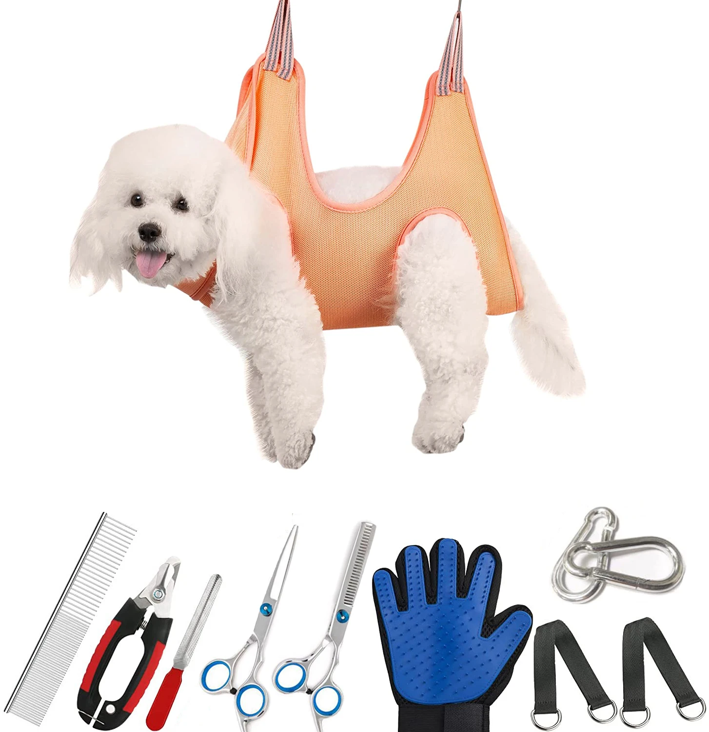 Pet Grooming Hammock Kit with Glove Scissors Shears Nail Clipper Nail File Comb Pet Dog Hammock for Grooming
