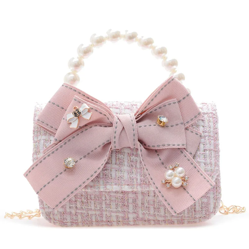 2024 New Fashion Cute Girls Crossbody Bag Pearl Chain Handbag Bag With Beauty Decoration Coin Purse For kids children